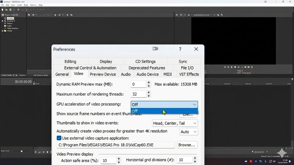 VEGAS Pro의 GPU 가속 옵션